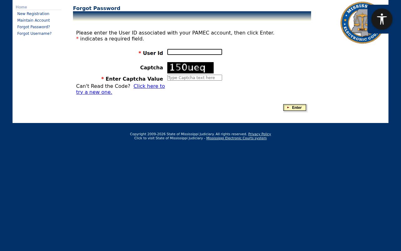 Smith County case search PAMEC password recovery form