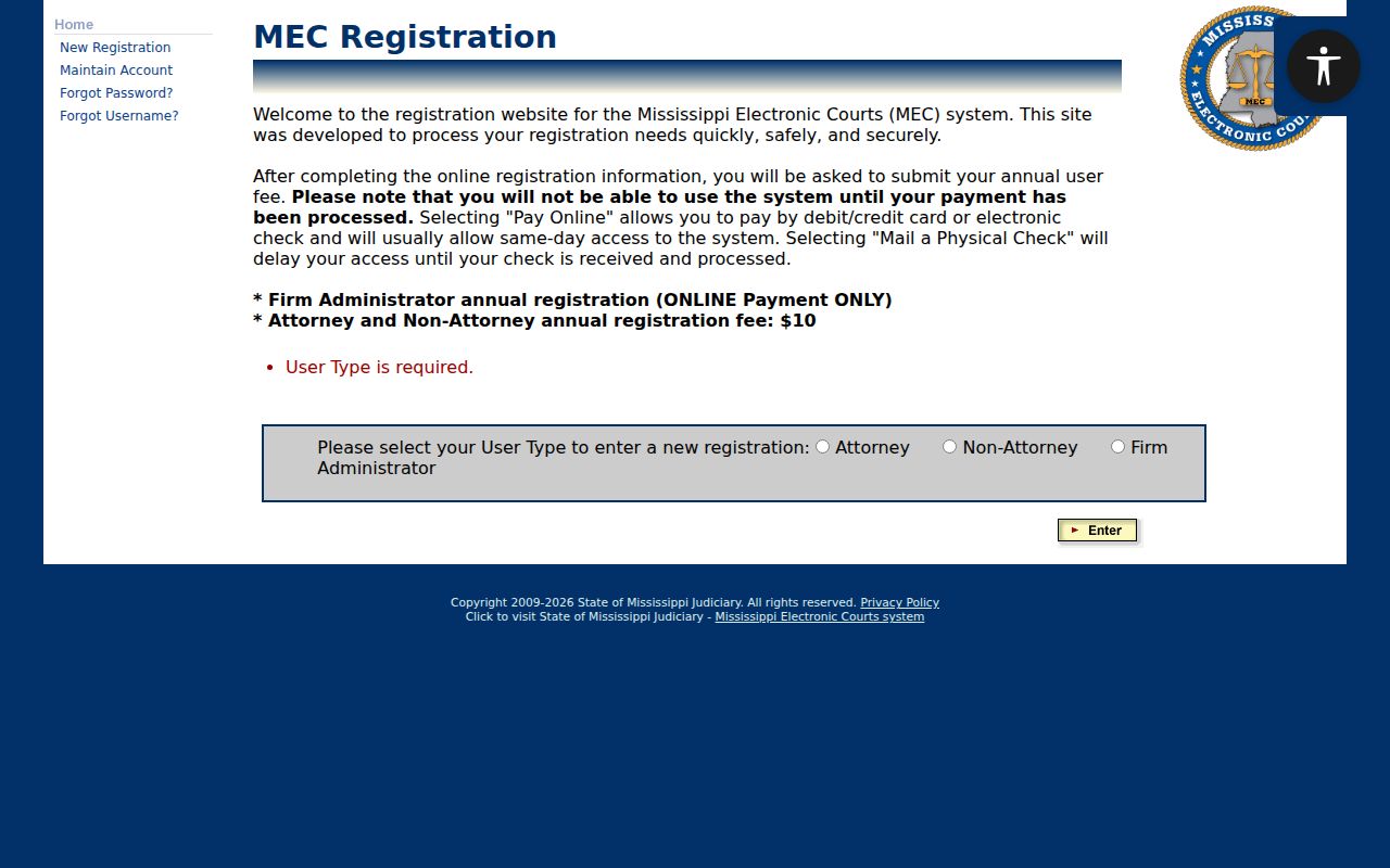 Smith County case search PAMEC registration choices