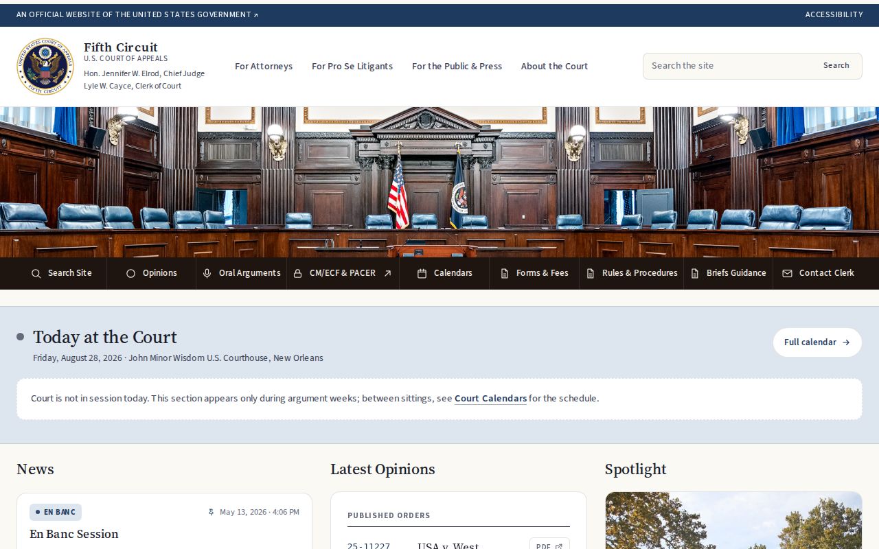 Smith County court schedule Fifth Circuit federal appellate calendar source