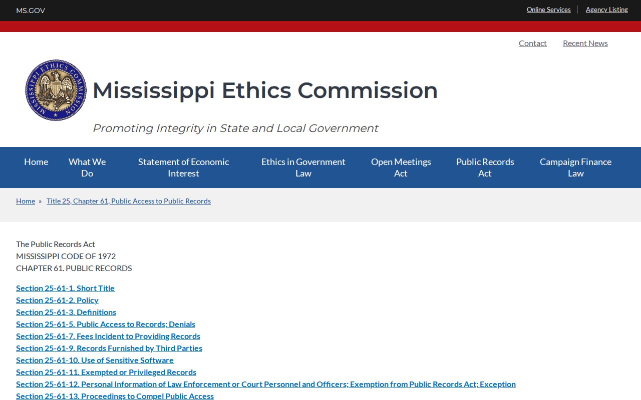 Smith County court records Mississippi Public Records Act guidance