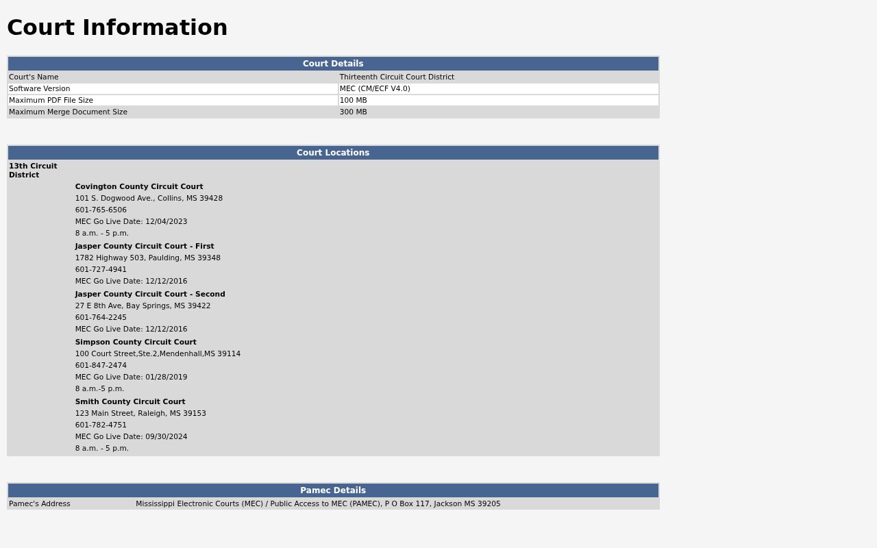 Smith County criminal court docket 13th Circuit MEC CourtInfo