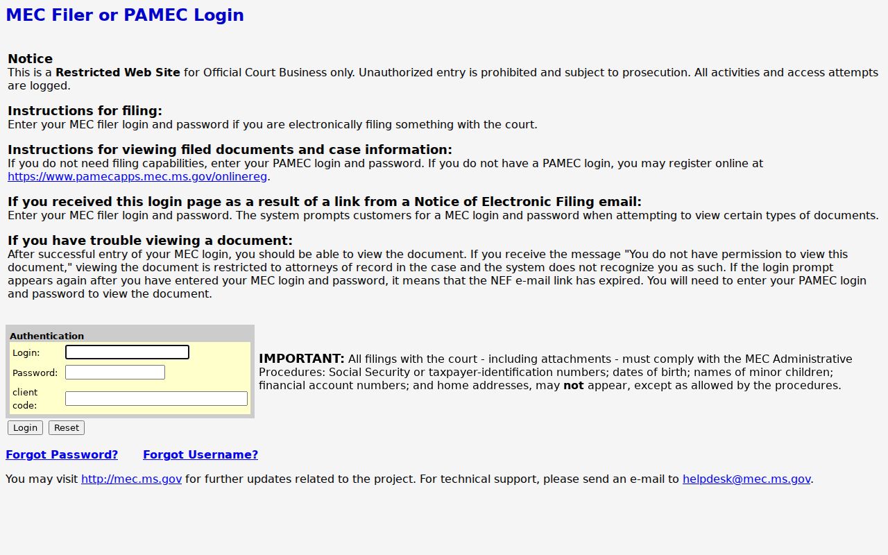 Smith County criminal court docket MEC login and redaction notice