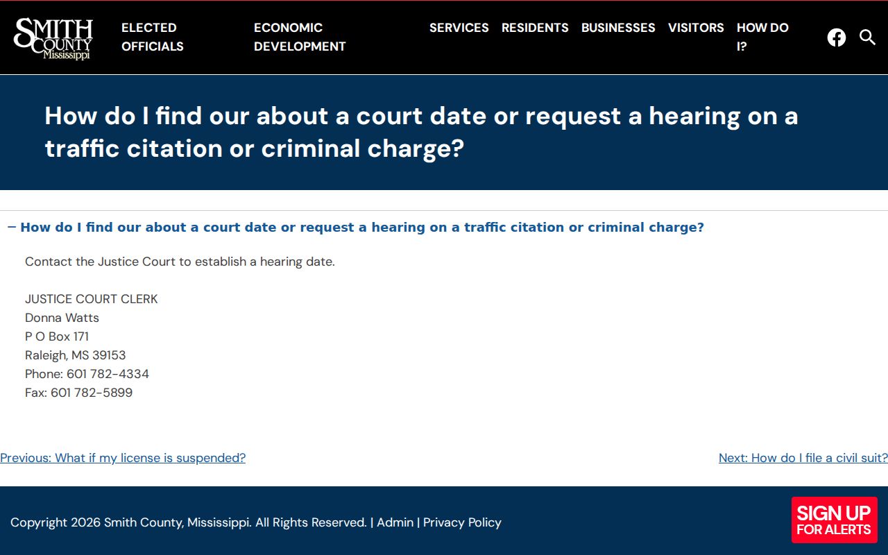 Smith County traffic court records Justice Court hearing date instructions